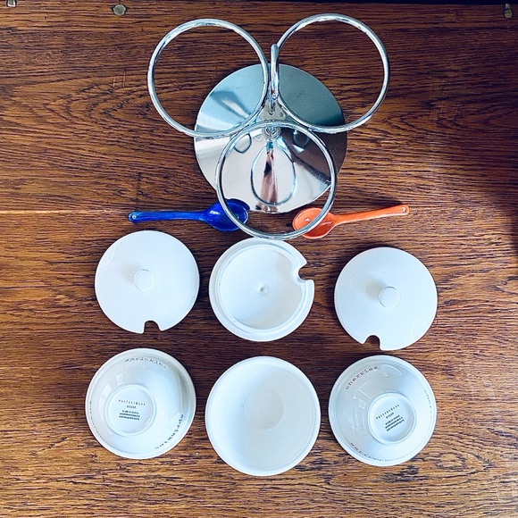 🥣Pottery Barn Scoop Condiment stand Server with 3 bowls - Picture 3 of 13